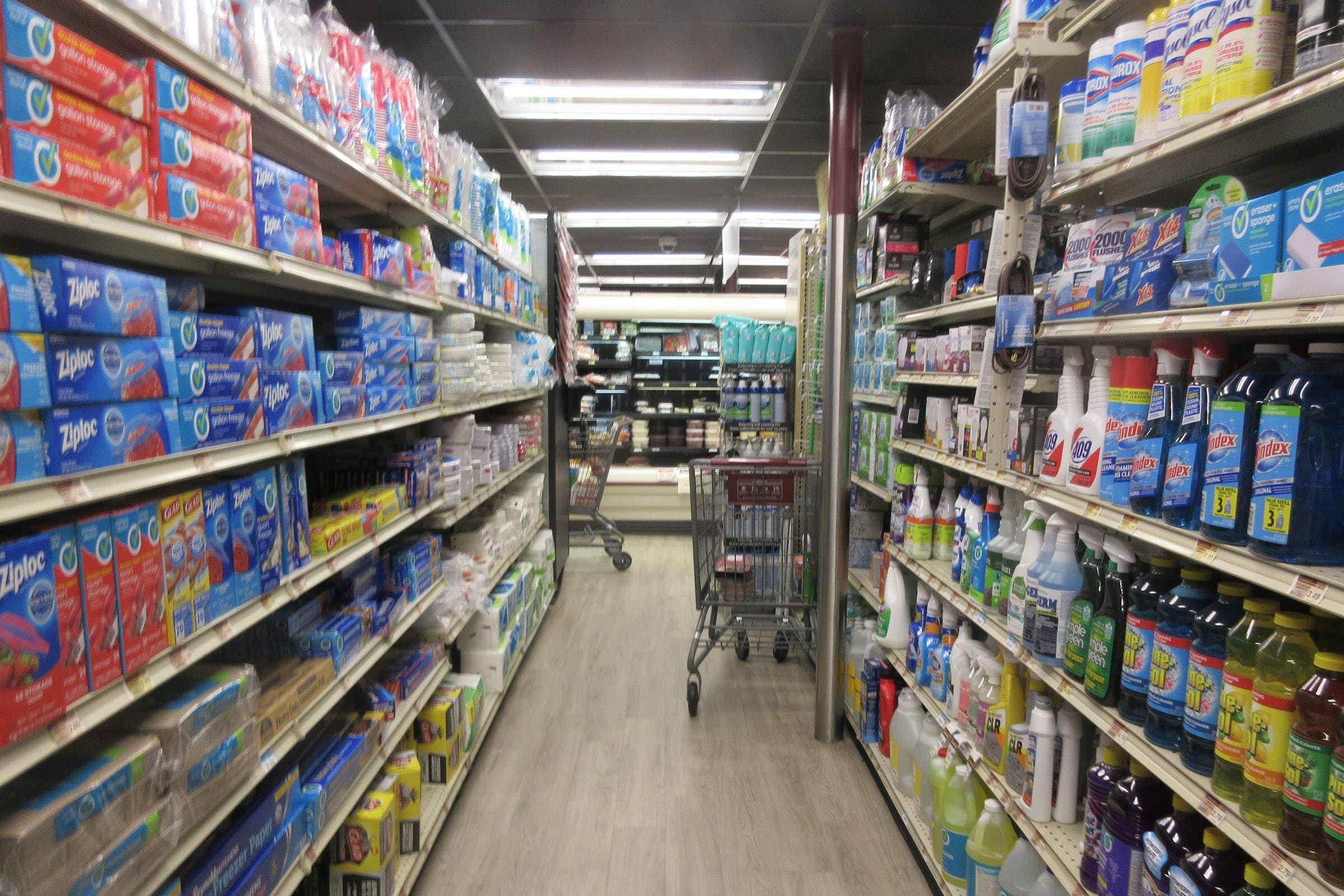 The aisles of a neighborhood convenience store.